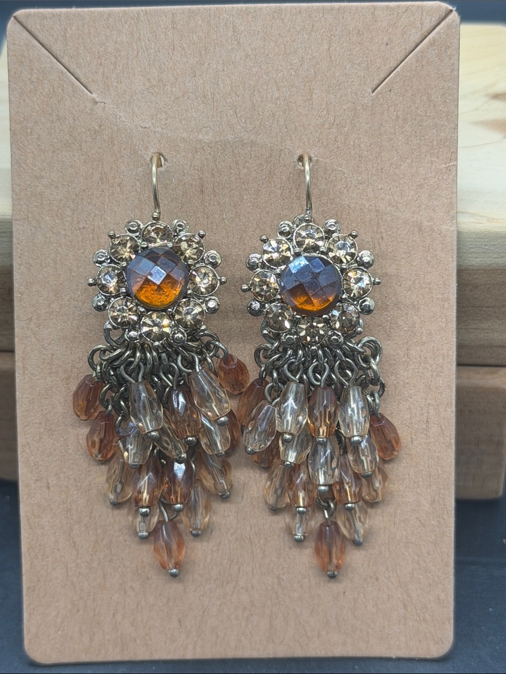 LC Lauren Conrad Amber Crystal Chandelier Earrings Beaded Dangle Earrings 2.25”
